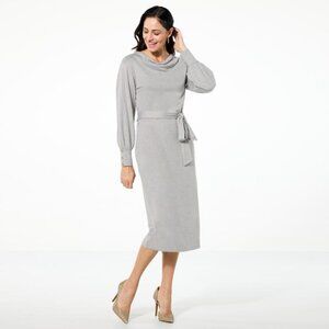 TWRHLL by Christie Brinkley Knit Cowl Neck Dress Size Medium Heather Grey Chic